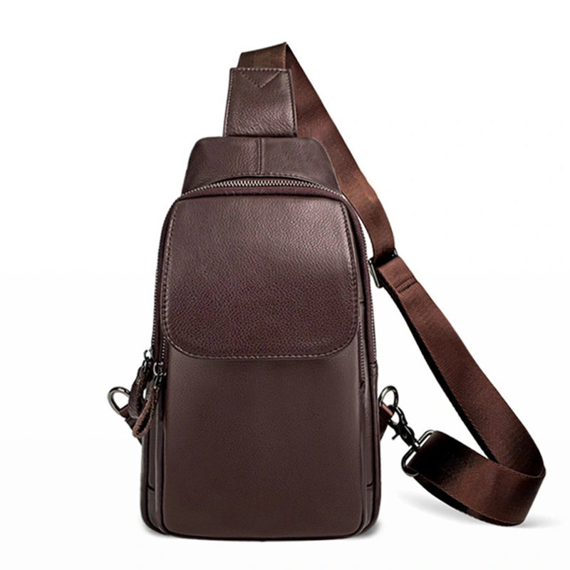 Men's Premium Leather Crossbody Chest Bag – Top-Grain Leather Casual Outdoor Sling Pack